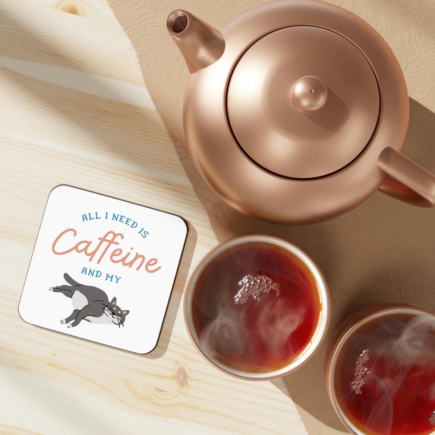 Caffeine and my Cat Hardboard Back Coaster