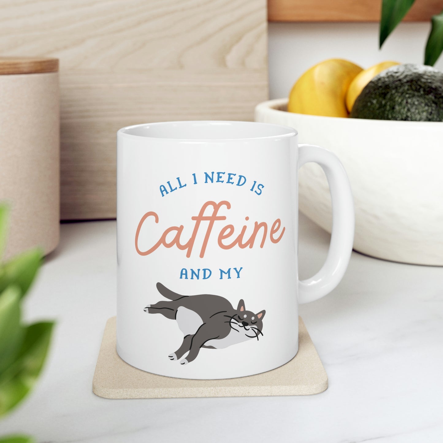 Caffeine and Cat Ceramic Mug 11oz
