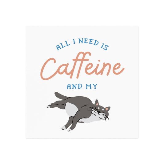 Caffeine and Cat Square Magnet