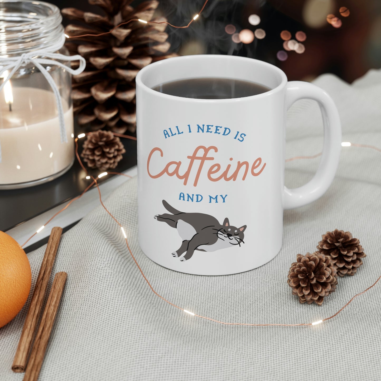 Caffeine and Cat Ceramic Mug 11oz
