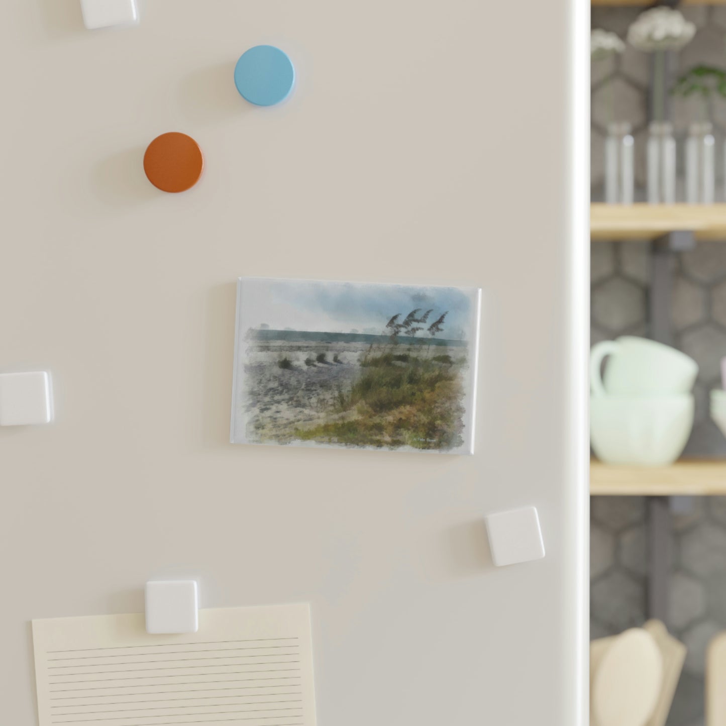 Sea Oats Sand Dunes Button Magnet, Rectangle (1 & 10 pcs)