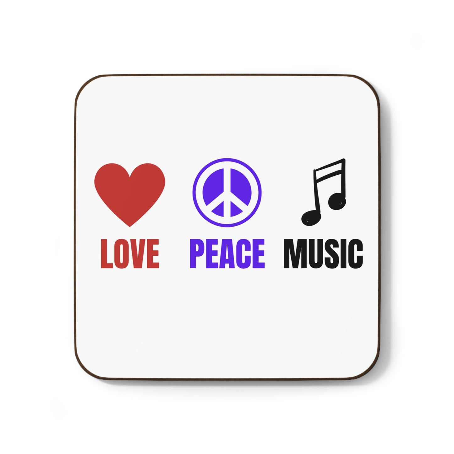 Love Peace Music Hardboard Back Coaster