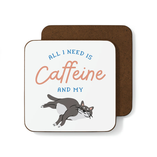 Caffeine and my Cat Hardboard Back Coaster