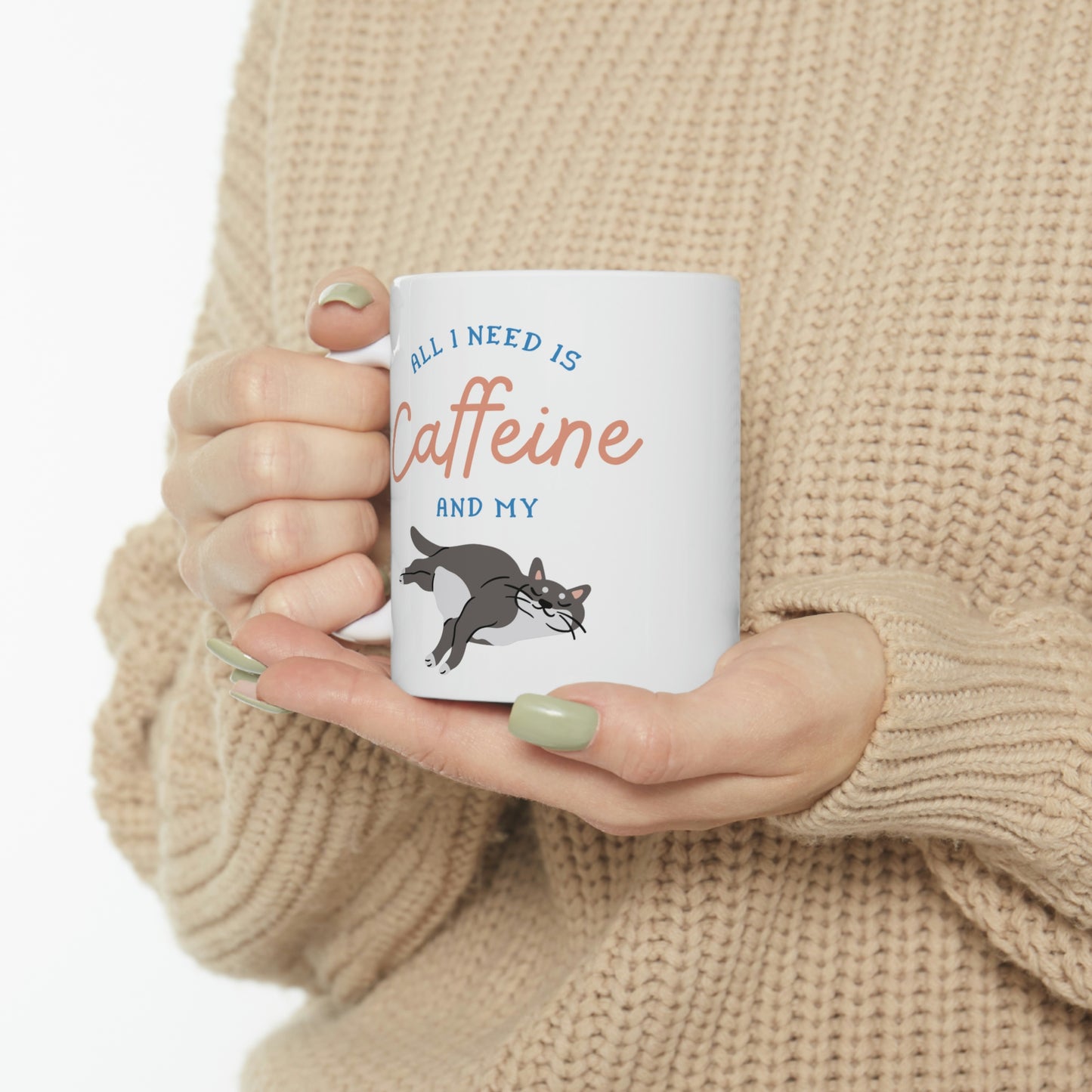 Caffeine and Cat Ceramic Mug 11oz