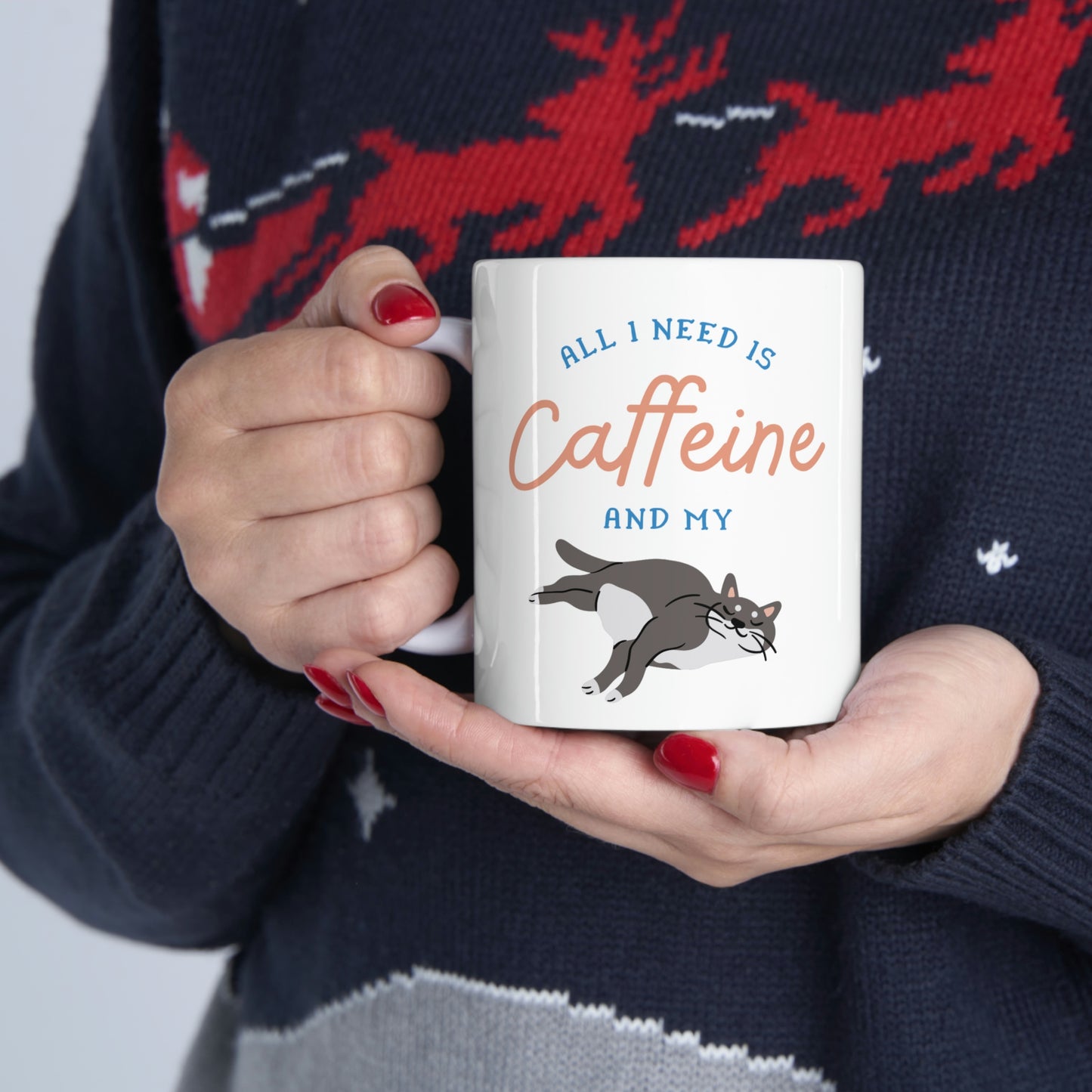 Caffeine and Cat Ceramic Mug 11oz