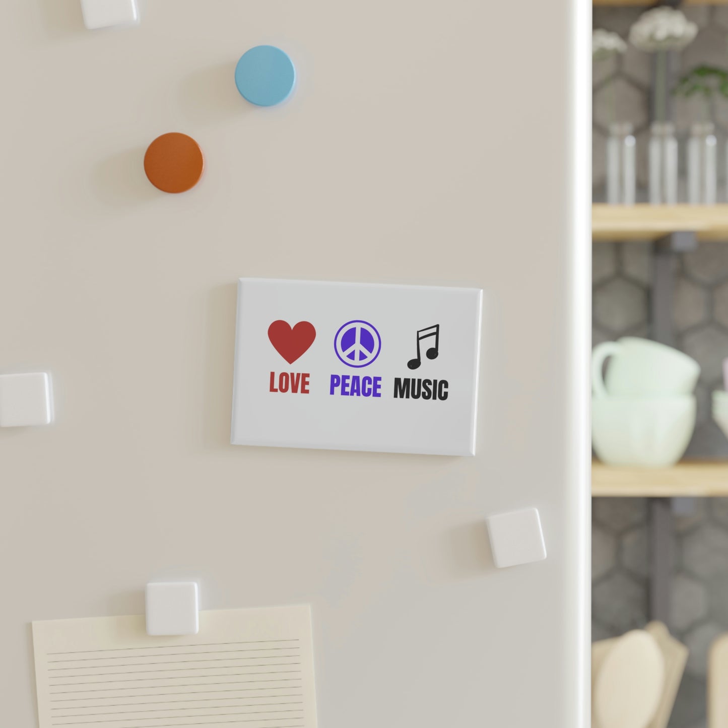 Love Peace Music Button Magnet, Rectangle (1 & 10 pcs)
