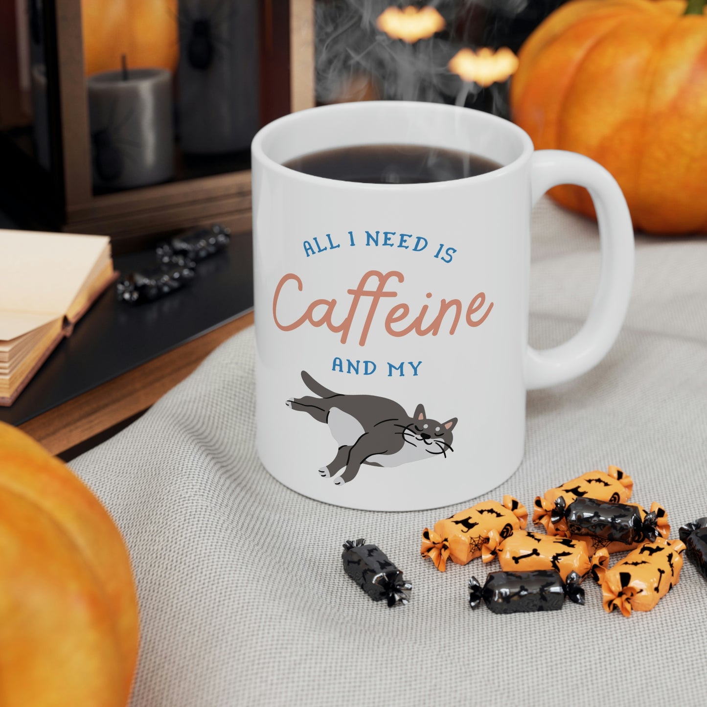 Caffeine and Cat Ceramic Mug 11oz
