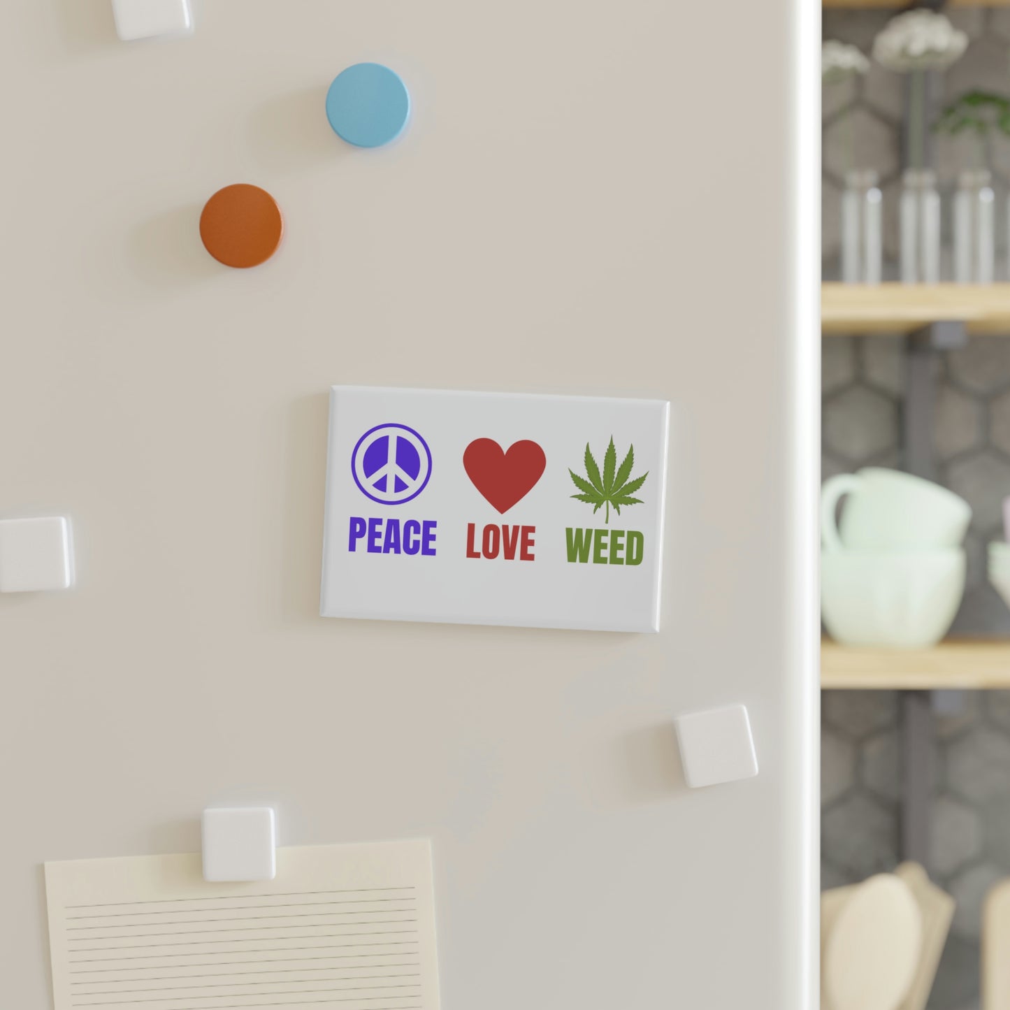 Peace Love Weed Button Magnet, Rectangle (1 & 10 pcs)