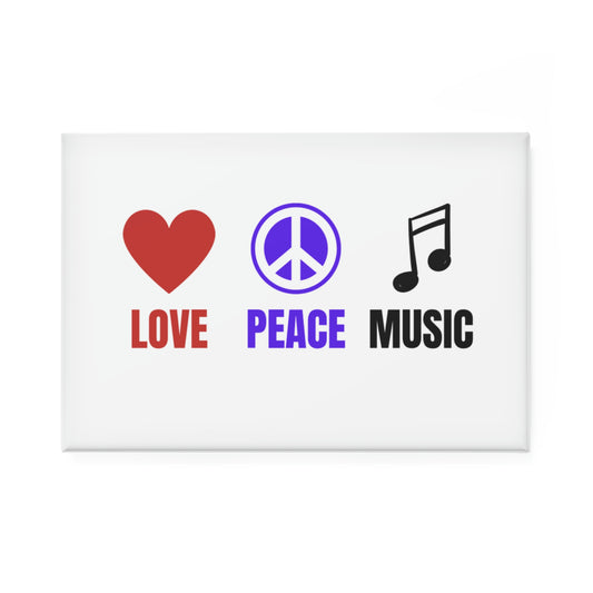 Love Peace Music Button Magnet, Rectangle (1 & 10 pcs)