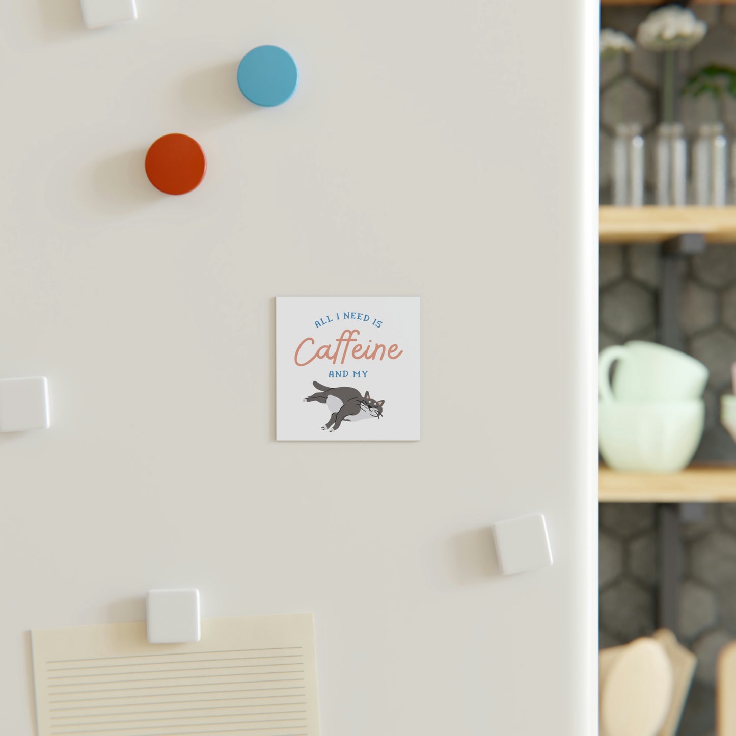 Caffeine and Cat Square Magnet