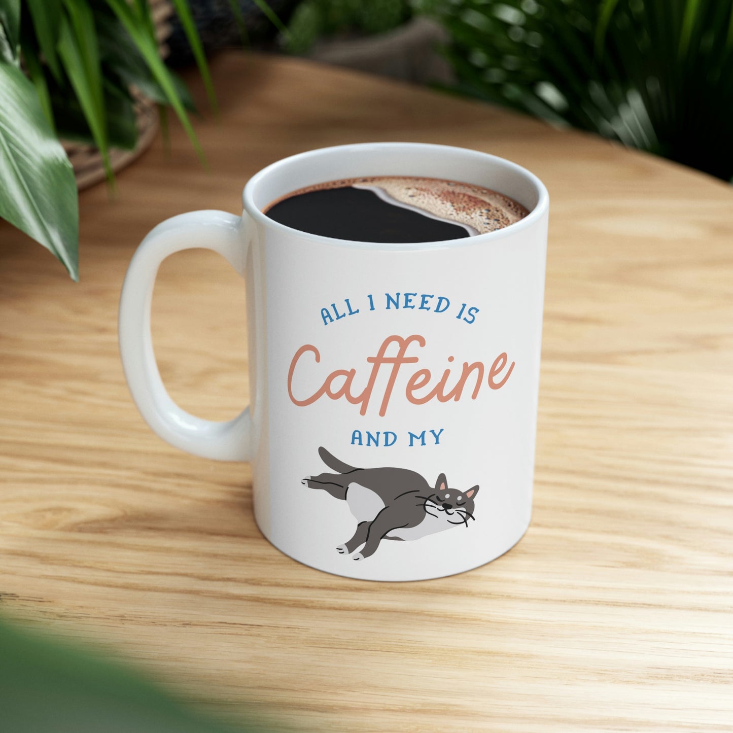 Caffeine and Cat Ceramic Mug 11oz
