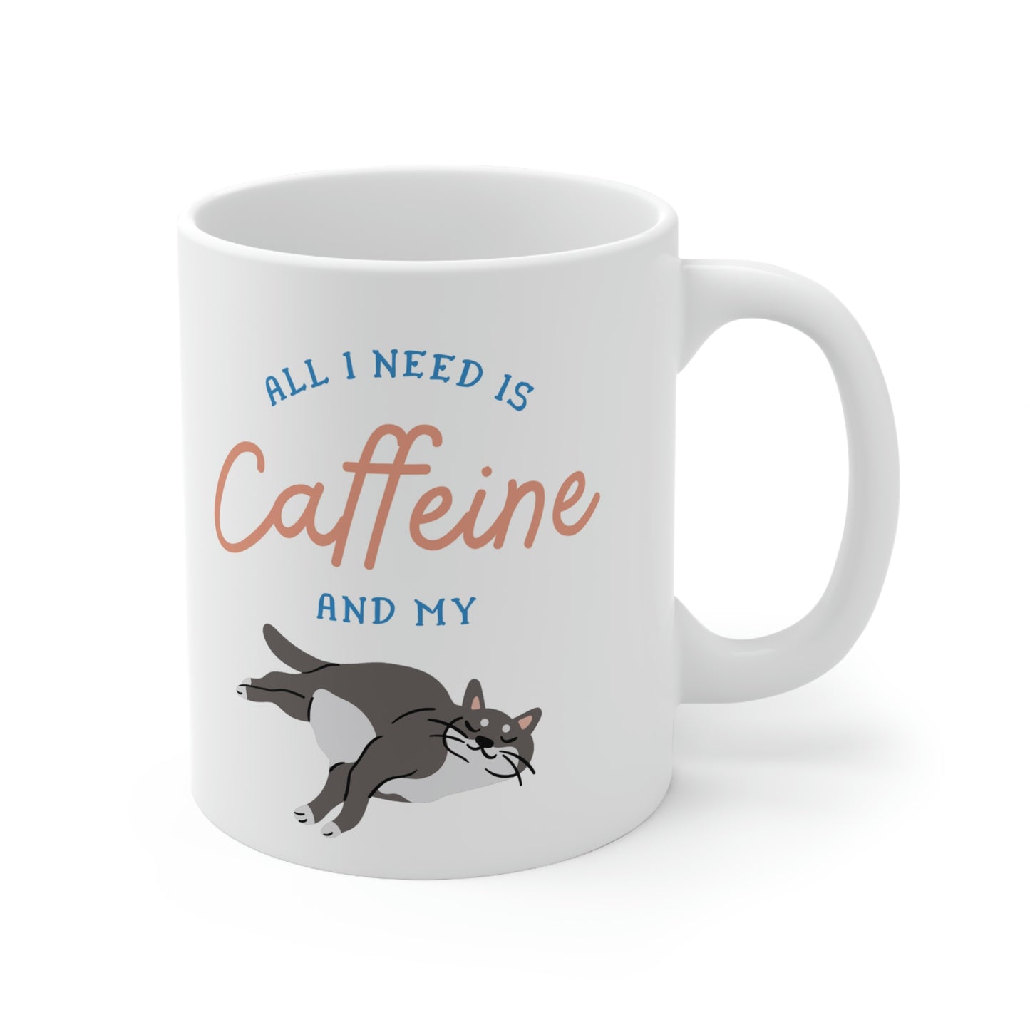 Caffeine and Cat Ceramic Mug 11oz