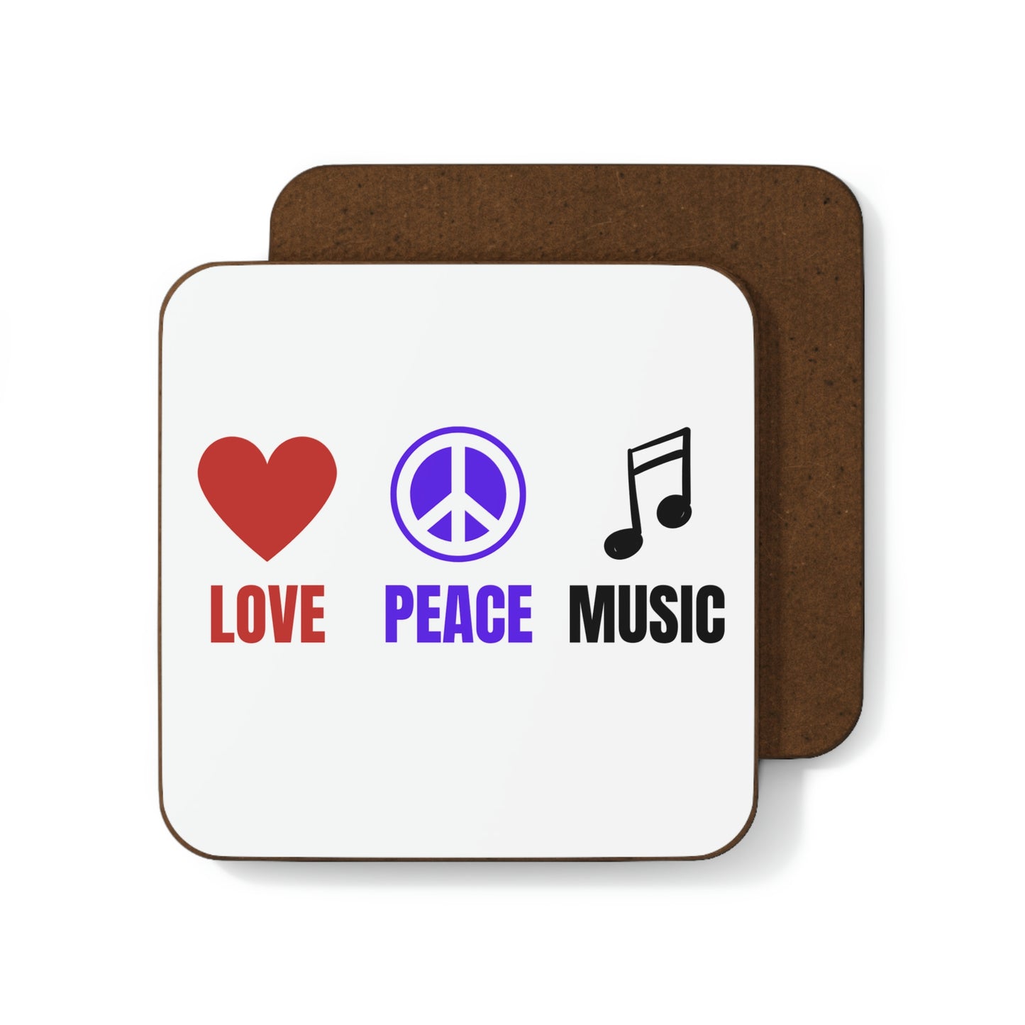Love Peace Music Hardboard Back Coaster